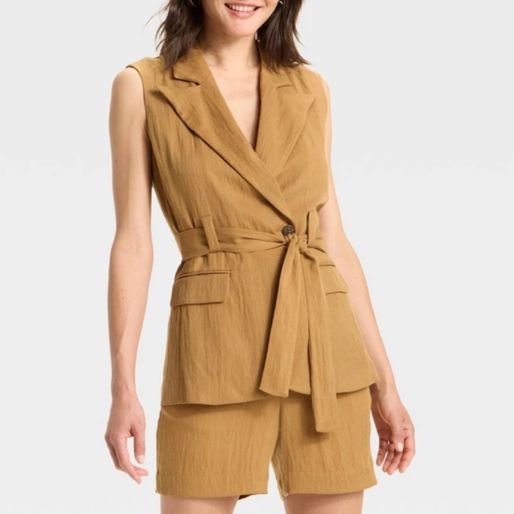 a New Day Brown Tie Front Long Line Vest